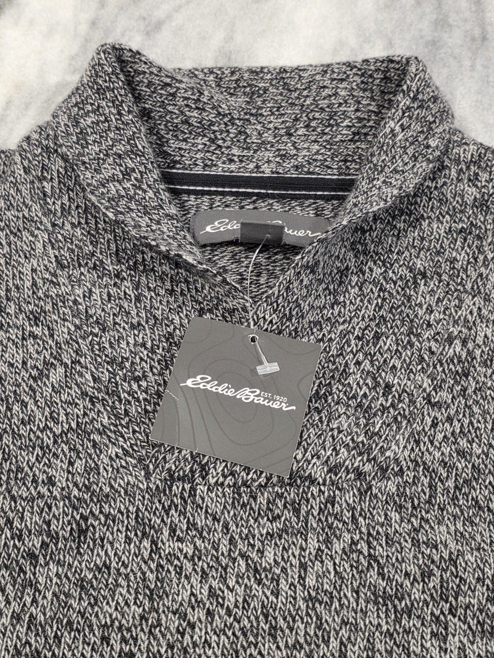 XL Men's Eddie Bauer Interlodge Sweater Shawl Collar Carbon Gray NWT $119